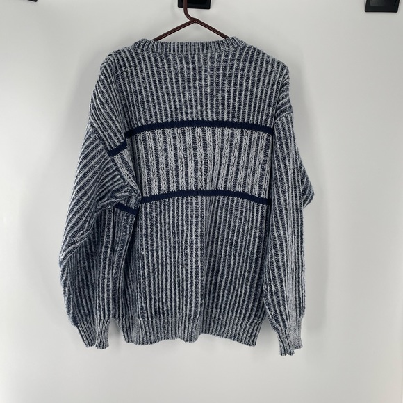 VTG Sweater Graphix Navy Light Blue Ribbed Knit 80s-90s Crewneck Grandpa… - Picture 11 of 13